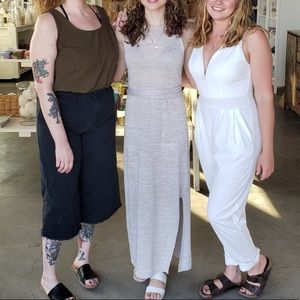 Linen maxi dress with waist wrap and slit
